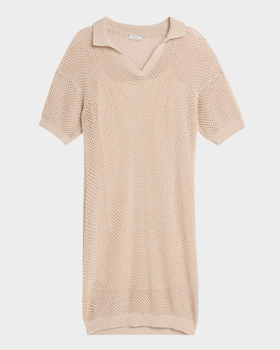 Open-Knit Sequin Midi Sweater Dress